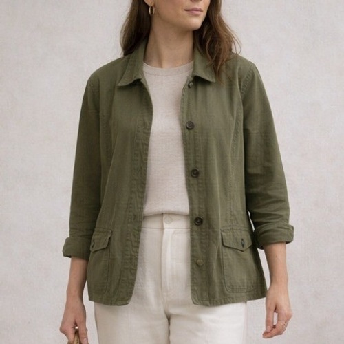 Northern Reflections Womens Utility Shirt Jacket L Olive Cotton Lightweight Vtg